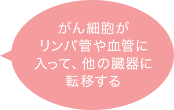 がん細胞がリンパ管や血管に入って、他の臓器に転移する