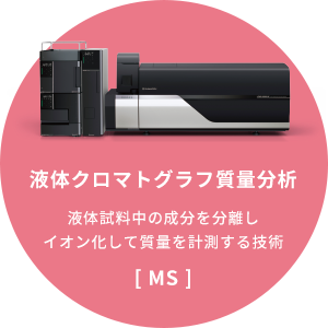 「液体クロマトグラフ質量分析」液体試料中の成分を分離しイオン化して質量を計測する技術[MS]