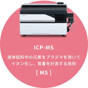 「ICP-MS」液体試料中の元素をプラズマを用いてイオン化し、質量を計測する技術[MS]