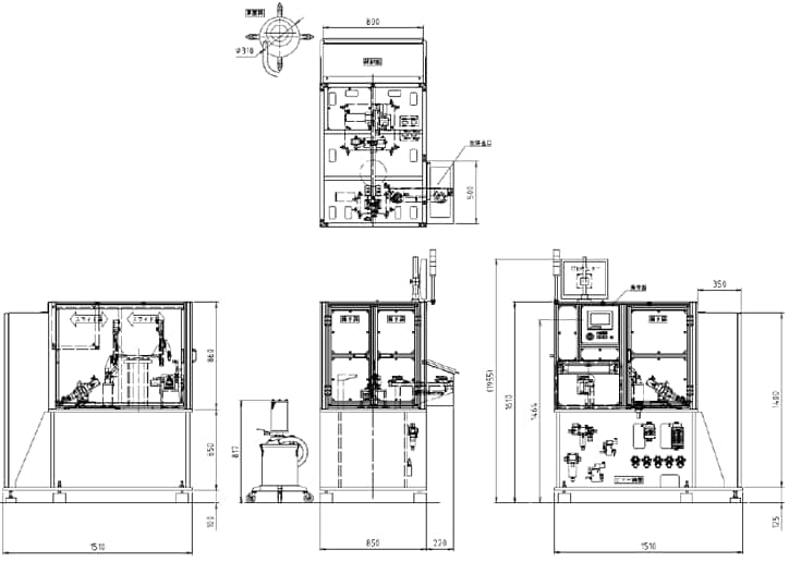 超小型モータ用 横型ソフト２面測定自動バランサ DBM-AE35（SGB-003自動修正機） 外観寸法