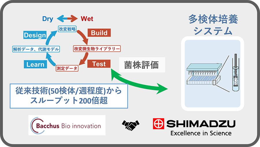 有用微生物開発サイクルの高速化イメージ図