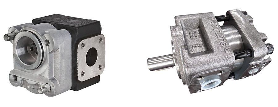 製品写真:(左から)島津製作所のSerenade SRP300シリーズ、住友精密工業のQTポンプシリーズ