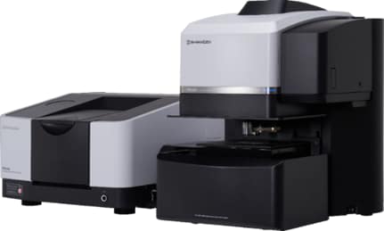 製品写真：フーリエ変換赤外分光光度計「IRXross」と接続した赤外ラマン顕微鏡「AIRsight」