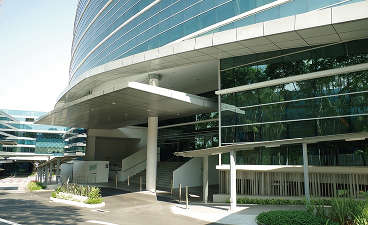 シンガポールサイエンスパーク内に位置するSAP。 パークの周辺には国立の大学（NUS）や病院（NUH）がある。